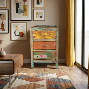 Vintage <b>Rustic</b> Reclaimed Indian Solid Wood <b>Bedside</b> Neightstands Small Storage 3 Drawers <b>Table</b> For Bedroom Living Room Farmhouse - Product Image 6