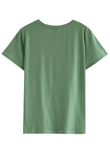 Camiseta de Manga Corta con Cuello en V para Mujer, Tejida en Poliéster Ecológico, Personalizada, Informal, con Logotipo Impreso OEM, Decoración Teñida Lisa - Product Image 3