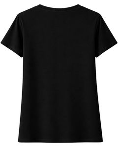 Camiseta de Algodón Negra Personalizada para Mujer, con Gráfico de Corazón con Pedrería, Informal, de Manga Corta, Top de Verano a la Moda, Fabricante de Logotipos Personalizados OEM - Product Image 2