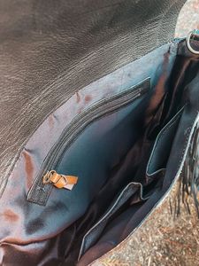 Western Cowhide Leather Crossbody <b>Bag</b> with Fringe – Hand-Tooled Vintage <b>Boho</b> Saddle Purse for Women - Product Image 3