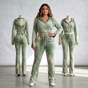 Conjunto Deportivo para Mujer, Estilo Vintage, Lavado Ácido, Sudadera Corta con Capucha, Chaqueta con Cierre y Estampado Personalizado, Ropa Urbana - Product Image 1