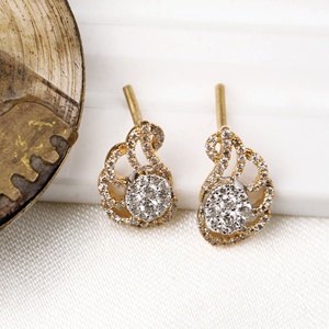 Pendientes de Oro Amarillo Sólido de 18K con Diamantes Naturales en Dos Tonos, Diseño de Alas en Espiral, Joyería Fina para Mujer, Memoria Jewels - Product Image 2