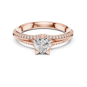 แหวนหมั้นเพชรทรงกลมทองคำโรสโกลด์ 14K สำหรับผู้หญิง |   เพชรที่เพิ่งเพาะเลี้ยง - Product Image 1