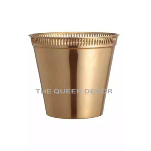 Golden Finished Round Aluminum Metal Accessory Fully <b>Hammered</b> Textured Brush Holder with Openwork Design for Bathrooms - Product Image 5