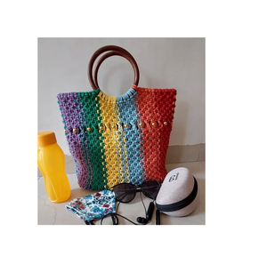 Sac de plage naturel au design classique, sac à main en macramé mignon, sac seau en paille pour accessoires de mode - Product Image 2