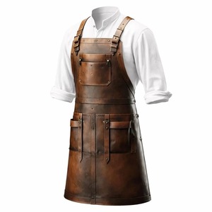 Genuine Leather <b>Apron</b> <b>Men</b> Cross Back With Pockets For Restaurant Bar Bartender Uniform - Product Image 1