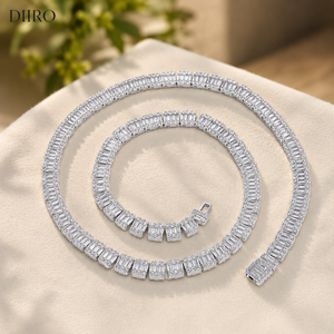 18K Gold Link <b>Chain</b> Necklace Round Brilliant Cut Moissanite Diamond Tennis <b>Iced</b> <b>Out</b> for Women's Wedding Engagement - Product Image 6