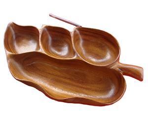 Meilleure vente Plateau de service Forme de feuille Vaisselle en bois personnalisée Assiette Plat de table Plateau de service en bois d'acacia Dernier plateau roulant - Product Image 5