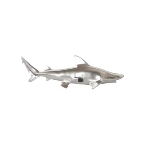 Silver Plated Stainless Steel <b>Shark</b> Figurine ZE-3386J <b>Art</b> Collectible Decorative Sculpture Polished Full 3D Animal Theme - Product Image 3