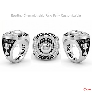 Anillo de Campeonato de Boliche Personalizado, Plata 925 con Baño de Rodio, Engaste de Bisel con Moissanita, Estilo Clásico Unisex, Regalo - Product Image 1