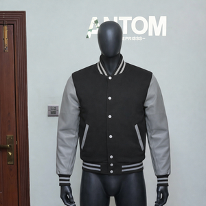 แจ็คเก็ตวาร์ซิตี้ผ้าวูลสไตล์วินเทจสำหรับผู้ชายคุณภาพสูงปี 2026 คอตั้งผ้าแคนวาส โลโก้ด้านหน้า แห้งเร็ว ระบายอากาศได้ดี กันลม - Product Image 3