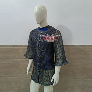 เสื้อเกราะเหล็กกล้าอ่อนยุคกลาง ขนาด 9 มม. แบบวงแหวนติดหมุดแบน แขนครึ่งแขน แต่งหนัง ปิดด้วยหัวเข็มขัด ทำด้วยมือ สีดำ - Product Image 2