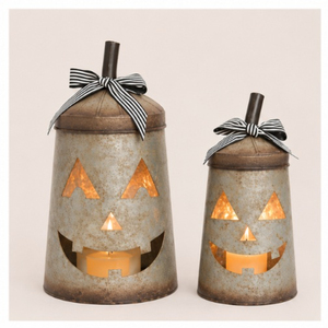 Lanternes décoratives en métal galvanisé en forme de citrouille Jack-O-Lantern pour bougies votives, idéales pour les fêtes intérieures et extérieures (vente en gros) - Product Image 3
