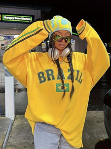 Aussie Edge <b>V</b>-<b>neck</b> <b>Sweatshirt</b> <b>Women</b> Casual Oversized Blue Yellow Trim Polyester Knitted Breathable Autumn Wear Full Sleeve Front - Product Image 5