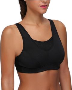 Women Scoop Neck Racerback Sports Bra Medium Support Breathable <b>Mesh</b> Panel Fitness Workout Yoga <b>Top</b> Solid Black - Product Image 6