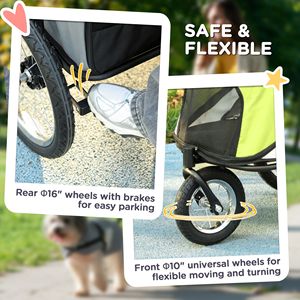 Passeggino per Cani a 3 Ruote, Pieghevole con Una Mano, Cuscino Morbido, Borsa Portaoggetti, Chiusura a Bottone - per Cani di Taglia Piccola e Media - Colore Verde Giallastro - Product Image 5