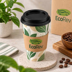 Manchons pour gobelets à café jetables, biodégradables, compostables, écologiques, en papier kraft ondulé, impression numérique, logo personnalisé - Product Image 3
