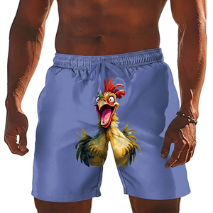 Shorts de Baño Casuales para Hombre, Color Borgoña, con Estampado de Gallo, de Poliéster, Cintura Media, Bolsillos, Secado Rápido, con Cordón Ajustable - Product Image 3
