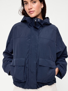 Veste matelassée unisexe bleue unie à capuche, coupe-vent, fermeture éclair, décontractée, pour l'hiver, 100 % polyester, longueur normale, fine - Product Image 4