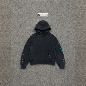 เสื้อฮู้ดดี้พรีเมียมสีดำแบบสวมหัว ทรงโอเวอร์ไซส์ ลุคดิสเทรส ผ้าหนา คลาสสิควินเทจ ทรงหลวม ใส่ได้ทุกวัน สไตล์สตรีทแวร์ พรีเมียม UR - Product Image 5