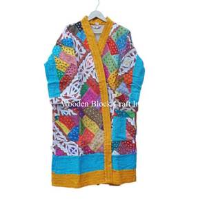 Manteau Kimono Fait Main pour Femme, Style Indien Vintage en Coton, Robe de Chambre Courte Florale, Peignoir de Plage, Cache-coupe d'Hiver - Product Image 6