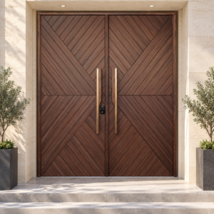 Puerta de Entrada Contemporánea de Madera Sólida con Diseño Geométrico, Estilo de Apertura Manual, para Uso Exterior, Superficie Acabada - Product Image 5