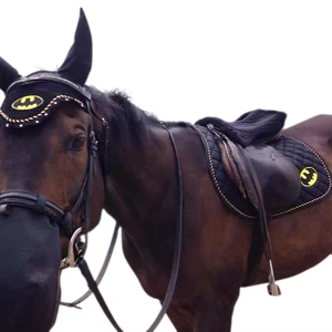 Almohadilla de silla de montar multiusos de polialgodón roja con gorros a juego de tela de algodón, negra, para caballo, de Tack Shop Equestrian - Product Image 1