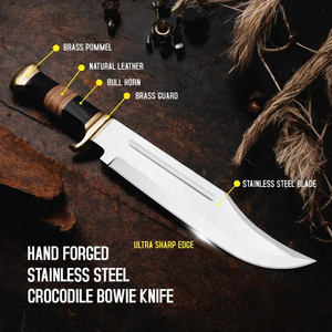 Cuchillo Bowie de Cocodrilo de Acero Inoxidable Forjado a Mano, Cuchillo de Chef para Caza, Camping, Senderismo, Diseño Compacto y Duradero - Product Image 2