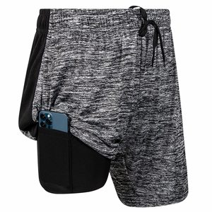 Shorts de course à séchage rapide pour hommes avec poche pour téléphone, cordon de serrage à la taille, short de sport décontracté gris bleu noir - Product Image 3