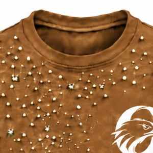 T-shirt unisexe en bronze à manches courtes et col rond, orné de perles, personnalisé, décontracté, mode streetwear, haut de gamme - Product Image 3