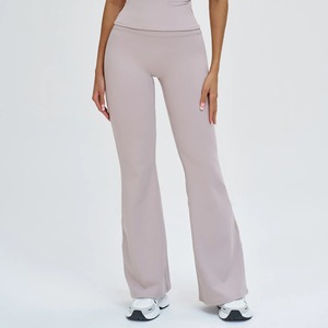 Leggings évasés taille haute pour femme, noirs unis, longueur intégrale, sans coutures, extensibles dans quatre directions, pantalon de yoga, taille élastique, vêtements de sport - Product Image 4