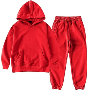 Conjuntos Deportivos Transpirables de Alta Calidad en Color Rojo Liso para Niños, Material de Algodón y Felpa, Ropa Deportiva de Invierno para Niños, Conjunto para Correr - Product Image 1