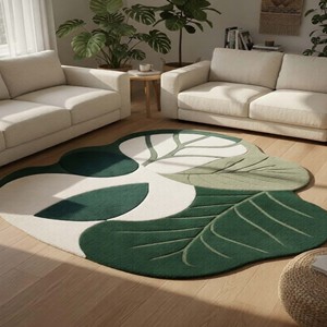 Modern Leaf Abstract Area Rug Soft Green Handtufted Carpet Nature Inspired Livingroom Bedroom Decorative <b>Floor</b> Mat Designer Home - Product Image 2