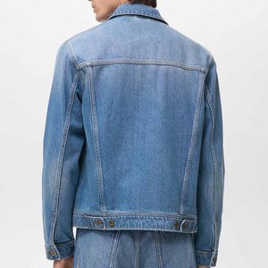 Light blue denim <b>jacket</b> for men casual button front outerwear seamless gym fitness <b>workout</b> custom breathable streetwear coat - Product Image 6