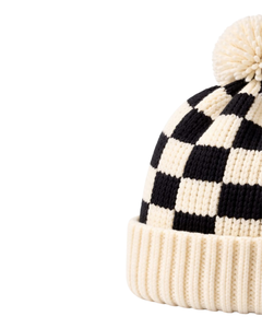 Gorro de Punto Personalizado a Cuadros Blanco y Negro, Gorro de Invierno Cálido con Pompón, Gorro de Punto Grueso Unisex, Gorro con Logo Personalizado, Proveedor OEM - Product Image 3