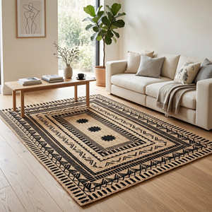 Terracotta Vintage Printed Braided Jute Square <b>Rug</b> for Bohemian Living Room <b>Rustic</b> & Mediterranean Home - Product Image 1