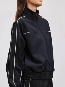 Custom Black Women's Piping <b>Track</b> <b>Jacket</b> & Pant 2 Pieces Women's Tracksuits Cotton Blend Breathable Streetwear Women Sweat Suit - Product Image 2