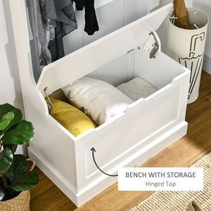 Appendiabiti da Ingresso Bianco con Panchina e Ganci Portaoggetti per Casa o Hotel, Arredamento per Soggiorno - Product Image 6