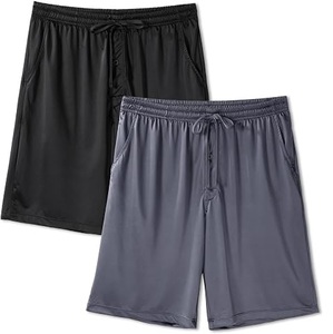 Shorts de bain, de plage, de pyjama et de nuit pour hommes, en soie et élasthanne, couleur noire unie, taille élastique extensible, coupe ample et soyeuse - Product Image 3