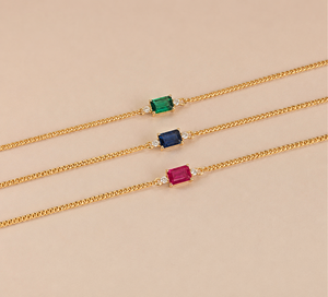 Raya Emerald Cut Birthstone Chain <b>Bracelet</b> for Women Trendy 18K Gold Plated Minimalist Dainty Everyday Jewelry Gift Her - Product Image 1