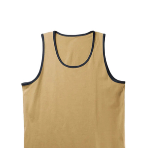 Men's Solid Color Knitted Tank <b>Top</b> O-Neck Casual Style Beige with Dark Trim - Product Image 5