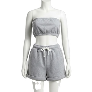 Conjunto de Dos Piezas para Mujer, Estilo Nuevo, Color Sólido, Top Tubo Elástico por Encima de la Rodilla, Pantalones Cortos de Cintura Alta, 100% Algodón Transpirable 2026 - Product Image 1