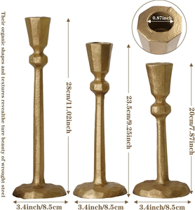 Taper Candle Holders <b>Candlestick</b> Set of 3 <b>Antique</b> <b>Brass</b> Iron Gold Candle Stand Decorative Vintage Candle Holder Collection - Product Image 2