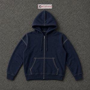 Sweat-shirt à capuche zippé bleu marine pour homme, couleur unie, décontracté, avec cordon de serrage, poche kangourou, coupe épaules tombantes - Product Image 5