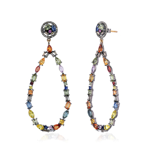 Natural Diamond 925 Silver Multi Sapphire Gemstone Designer <b>Drop</b> Dangle Push <b>Back</b> Earrings Fine Jewelry Wholesale Jewelry - Product Image 2