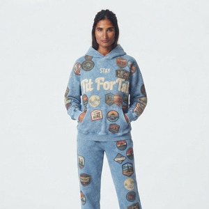 Sudadera con capucha de forro polar para mujer, bordada, con patchwork, informal, 100% algodón, manga larga, holgada, con hombros caídos, para invierno - Product Image 5