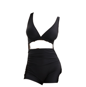 Women's Black Halter Neck Cut-Out Sexy <b>Push</b>-<b>Up</b> Bra High Waist Tummy Control Spandex Solid Color Bikini Beachwear - Product Image 3