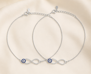 Bracelet de cheville en argent sterling 925 plaqué rhodium avec œil porte-bonheur infini et zircone cubique bleue – Bijou de pied porte-bonheur pour femme - Product Image 2