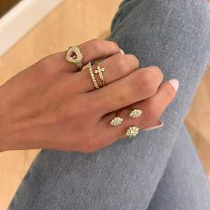 Bagues Statement en Or Massif 14K 18K avec Diamant de Laboratoire Taille Ronde Sertie Pavé, Solitaire, Bijoux de Luxe pour Cocktail, Vente en Gros - Product Image 6