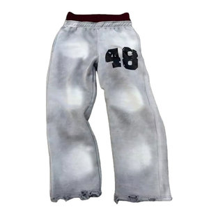 Pantalon de jogging évasé oversize streetwear délavé et usé de haute qualité - Product Image 1